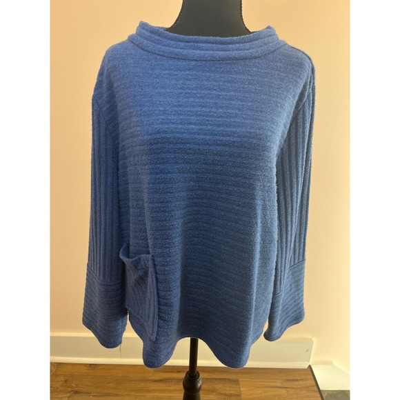 Habitat Clothes To Live In Tops - Habitat Clothes To Live In Blue Ribbed Funnel Neck Top Style Textured XL